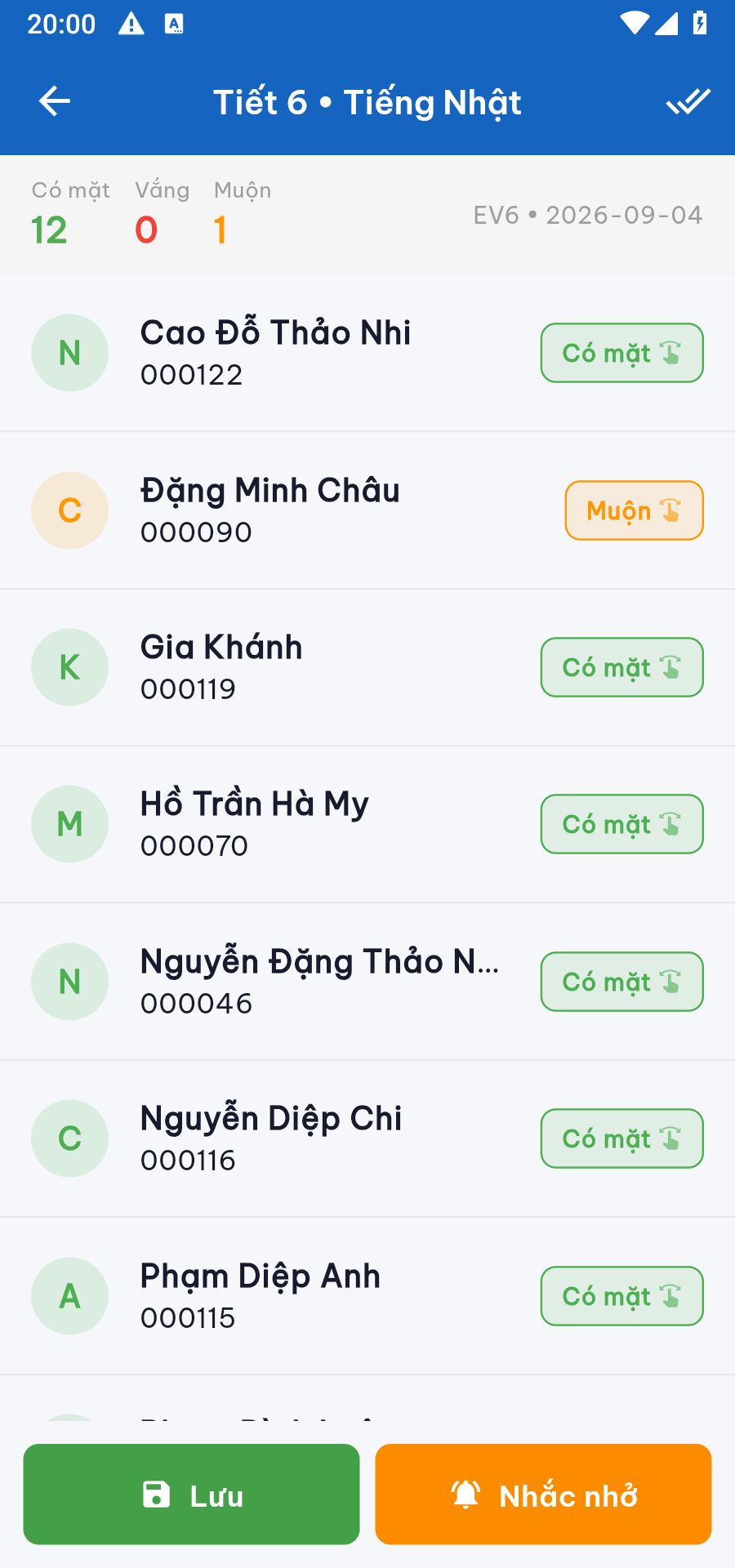 Kết quả sau khi chọn Đi muộn