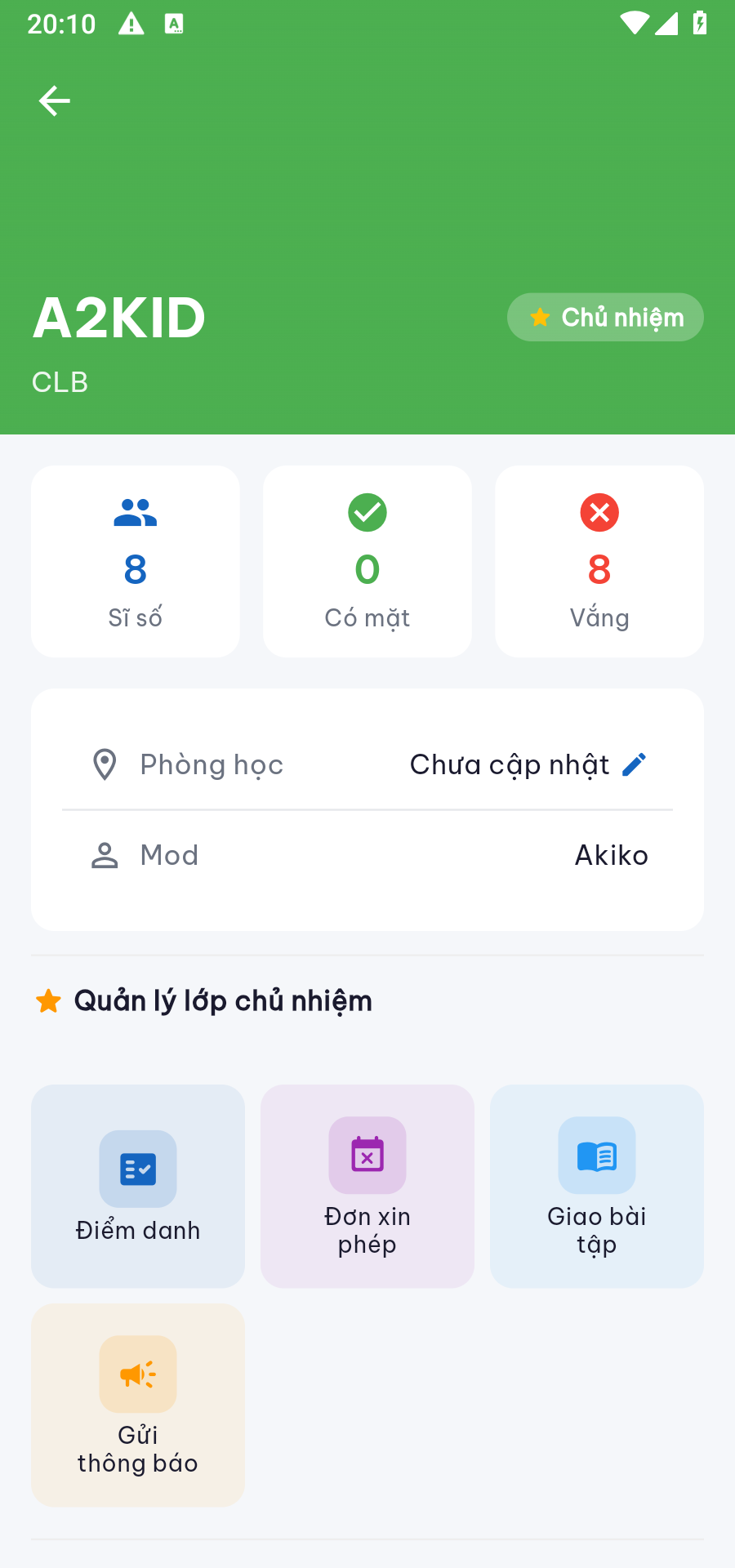 Chi tiết lớp — 4 việc của chủ nhiệm CLB