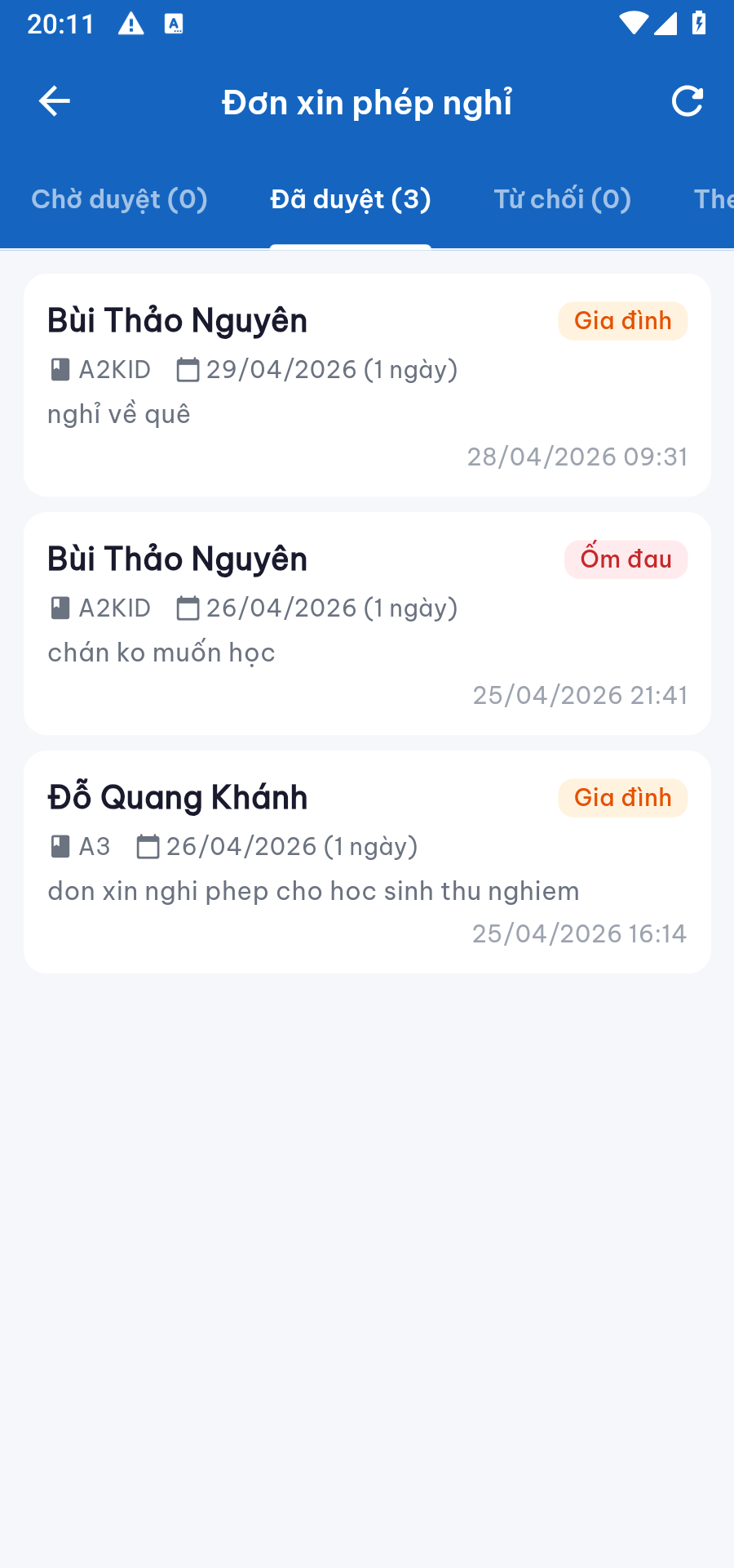 Tab Đã duyệt