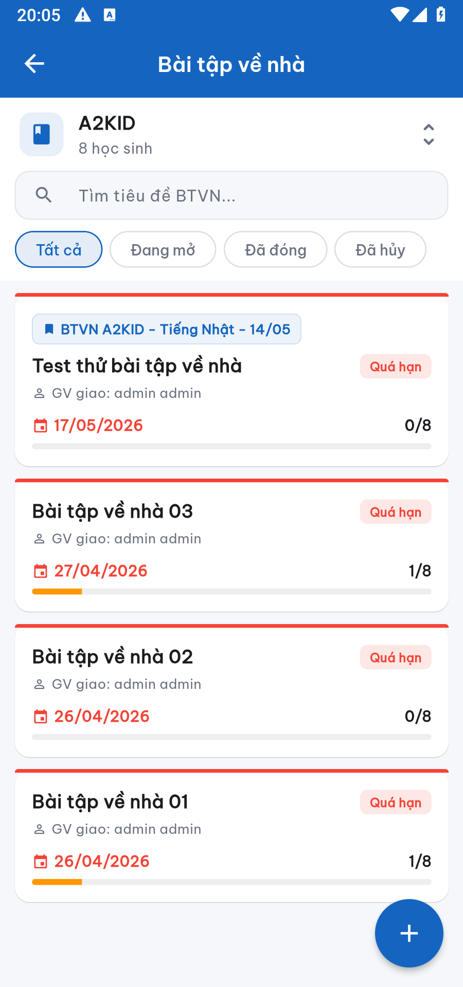 Danh sách bài tập về nhà