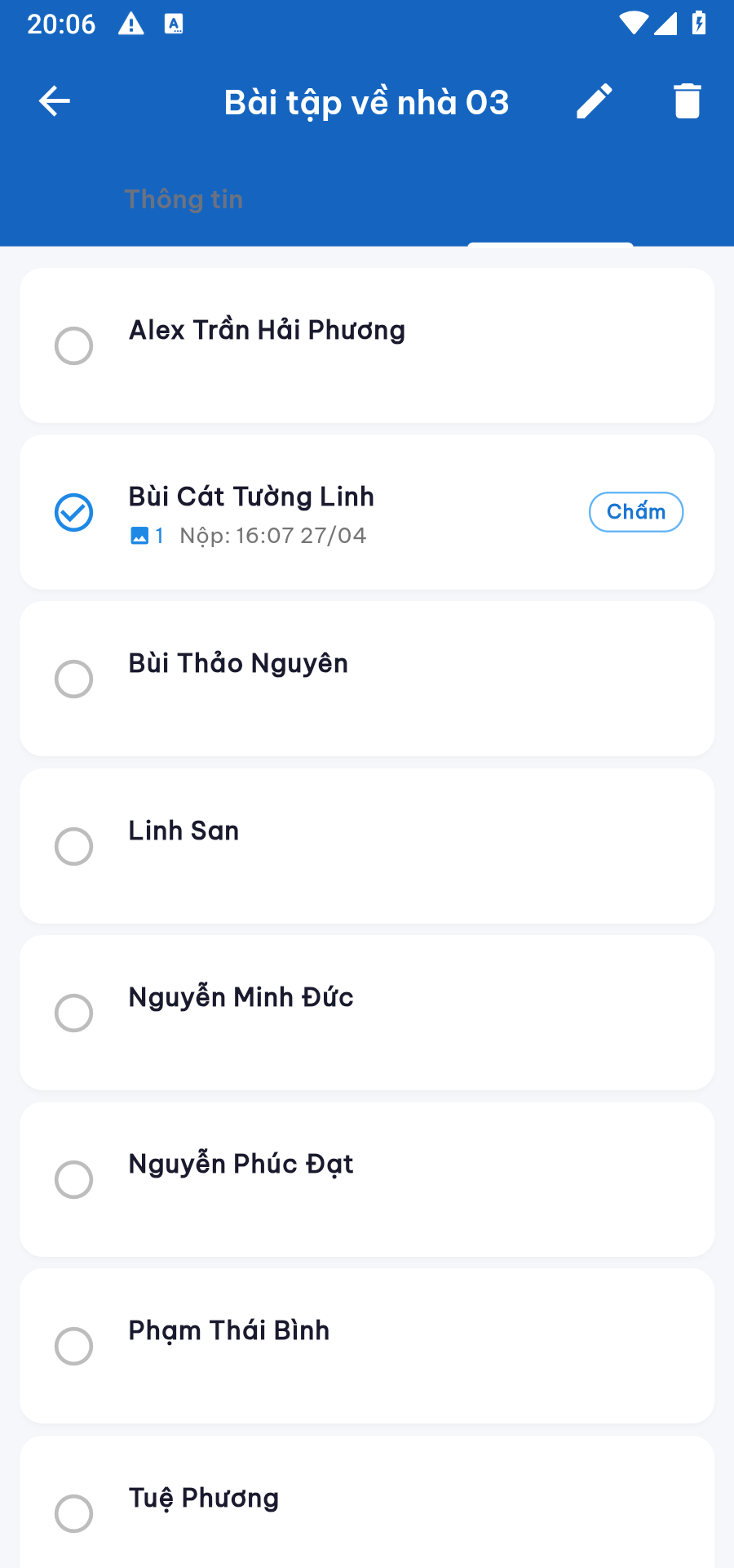 Danh sách bài đã nộp