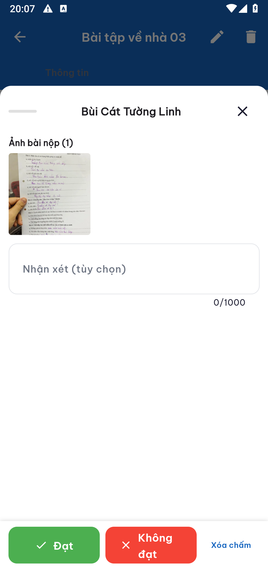 Màn chấm bài, xem ảnh bài nộp