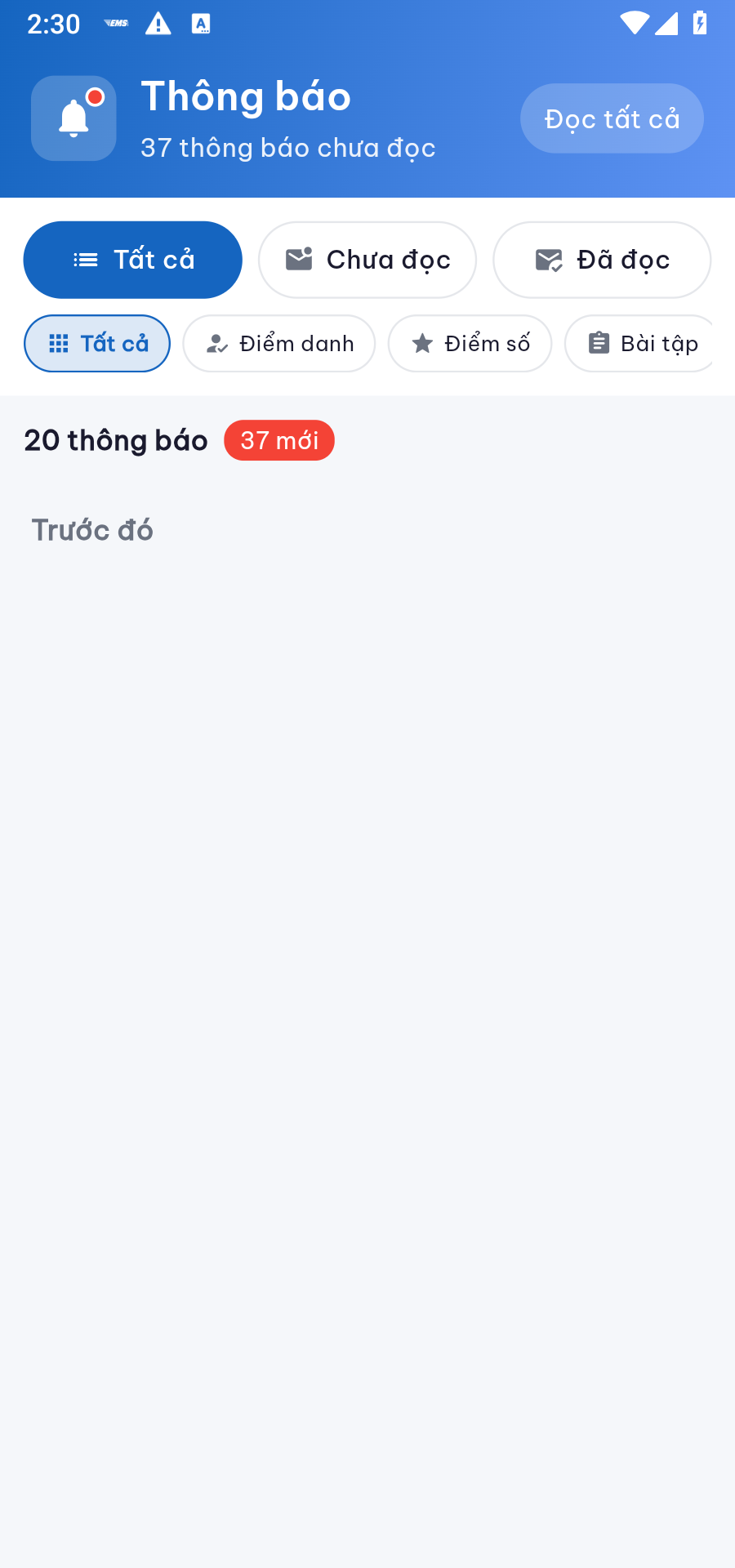 Màn Thông báo: bộ lọc trạng thái và loại việc