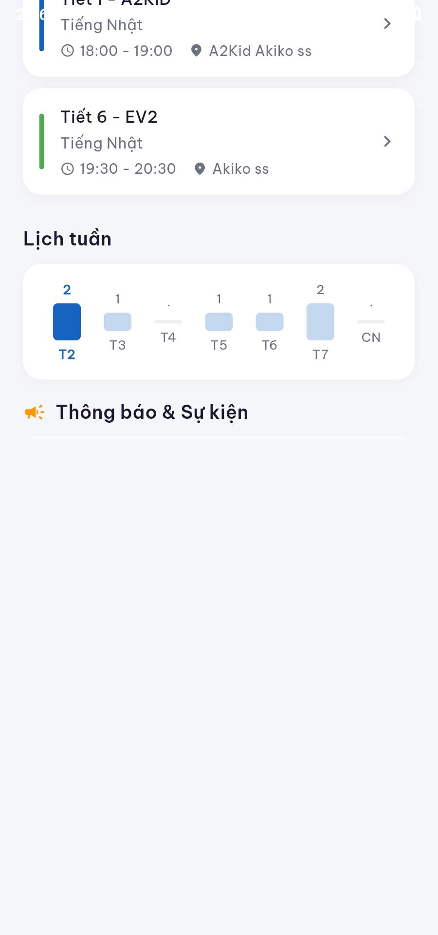 Biểu đồ lịch dạy theo từng ngày trong tuần