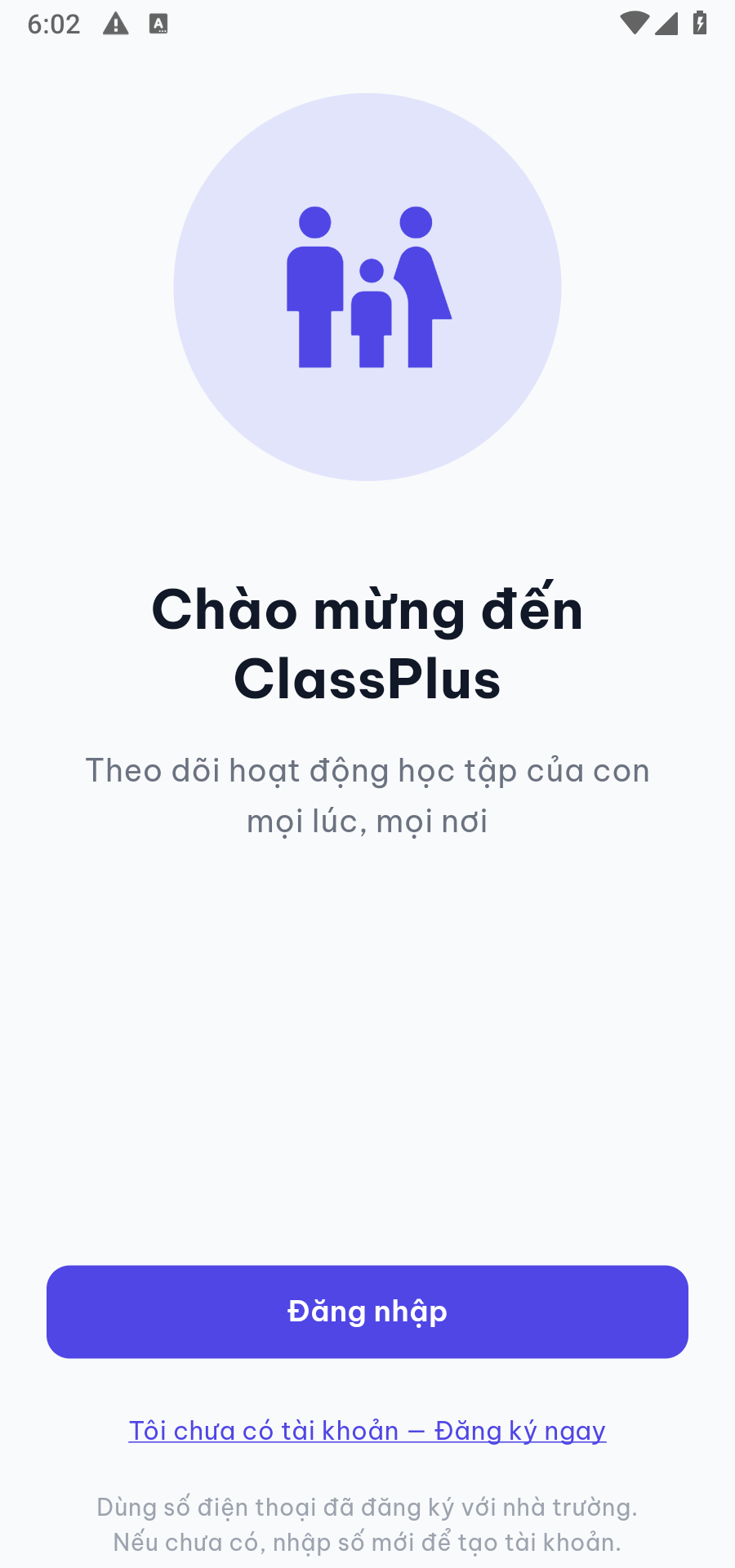 Màn chào mừng App Phụ huynh