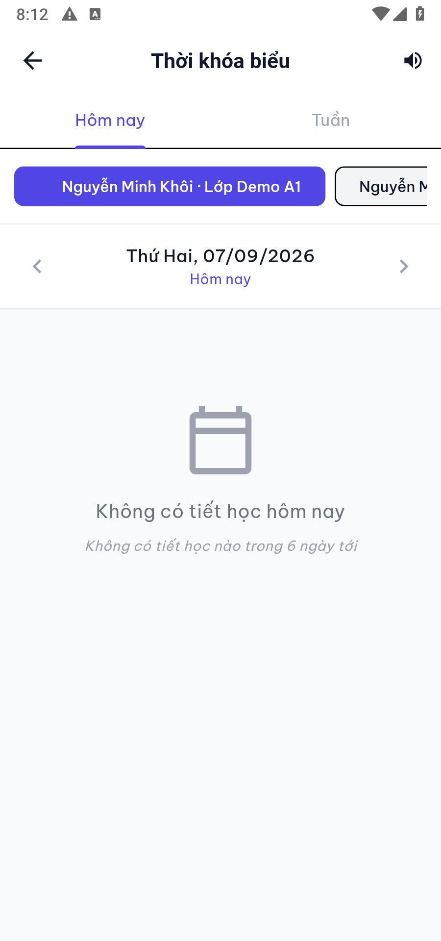 Thời khóa biểu con — xem theo ngày