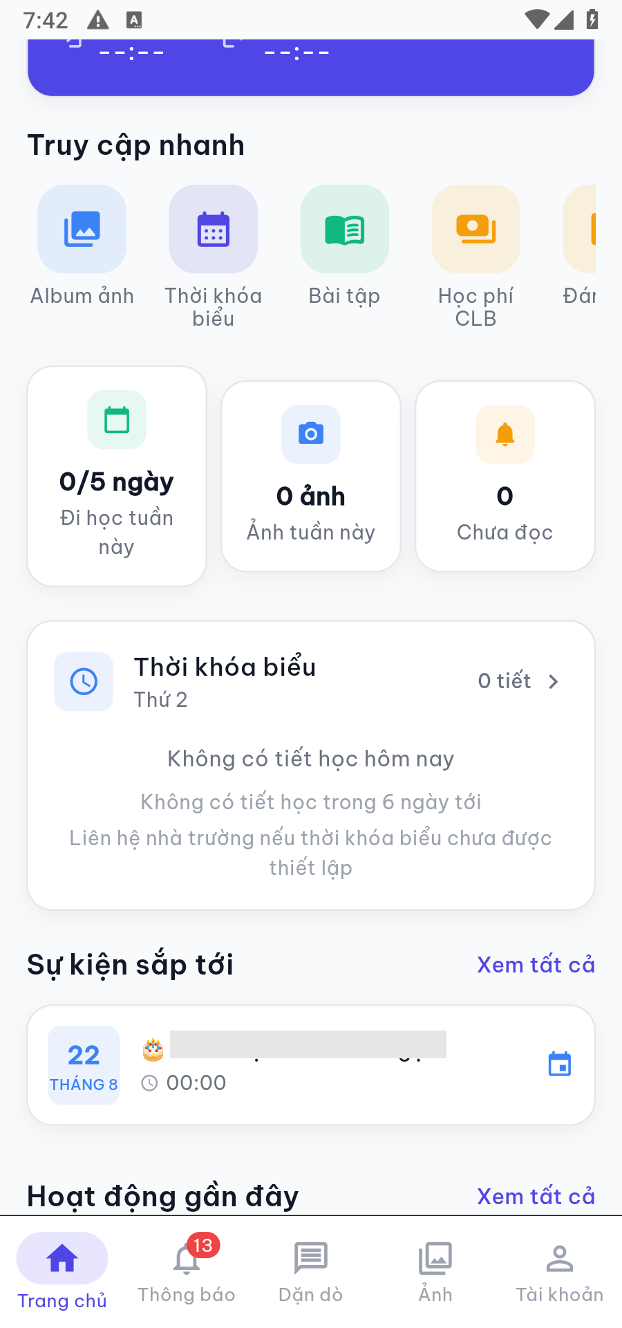 Truy cập nhanh và Sự kiện sắp tới
