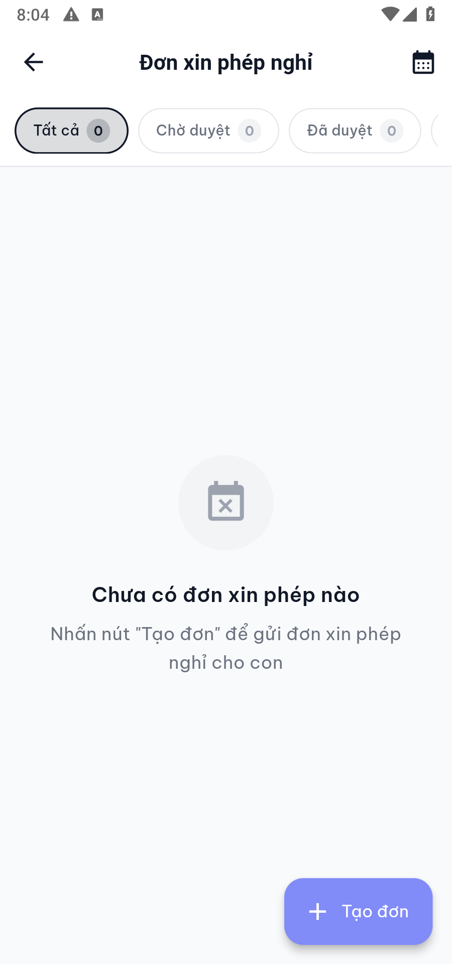 Danh sách đơn xin phép nghỉ
